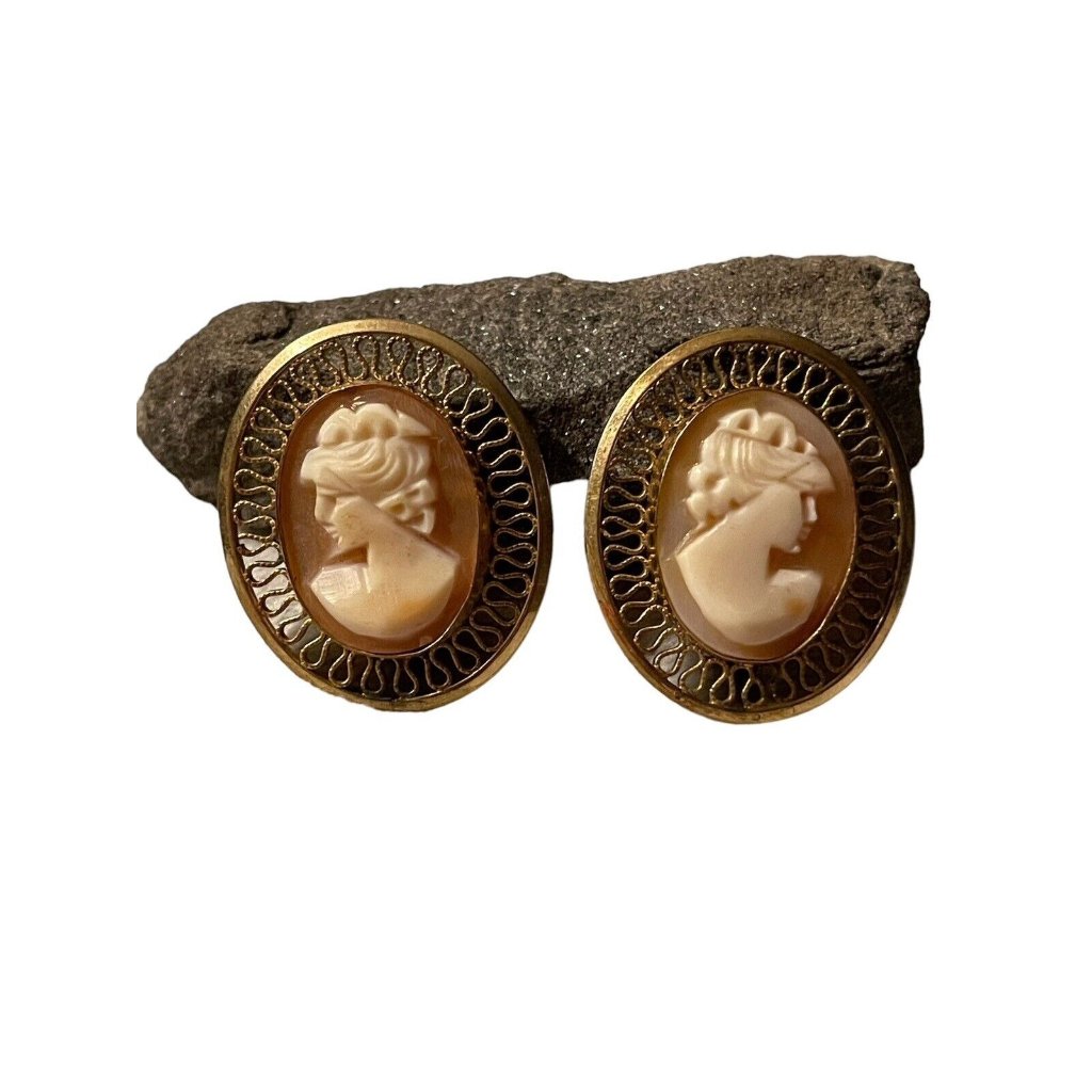Vintage/Antique Winard 1-20-12k Gold Filled Carved Shell Cameo Clip On Earrings
